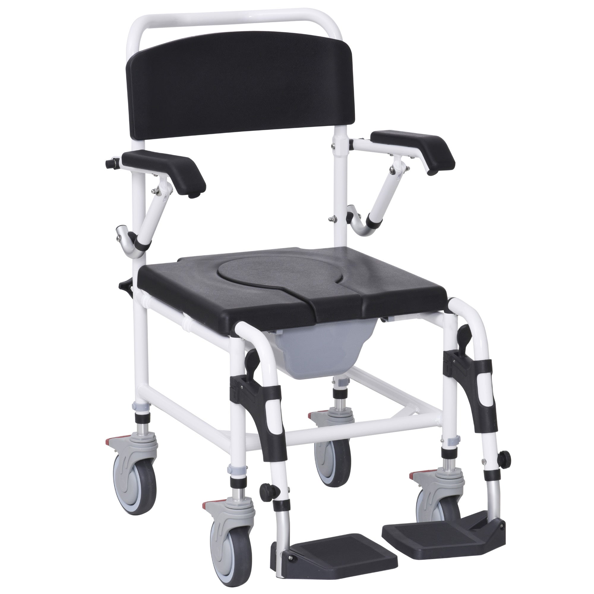 Rolling Shower Commode Chair with Wheels and Flip-Up Arms
