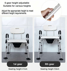 2-in-1 Height-Adjustable Commode Shower Chair