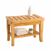 Bamboo Spa Shower Bench with Storage Shelf