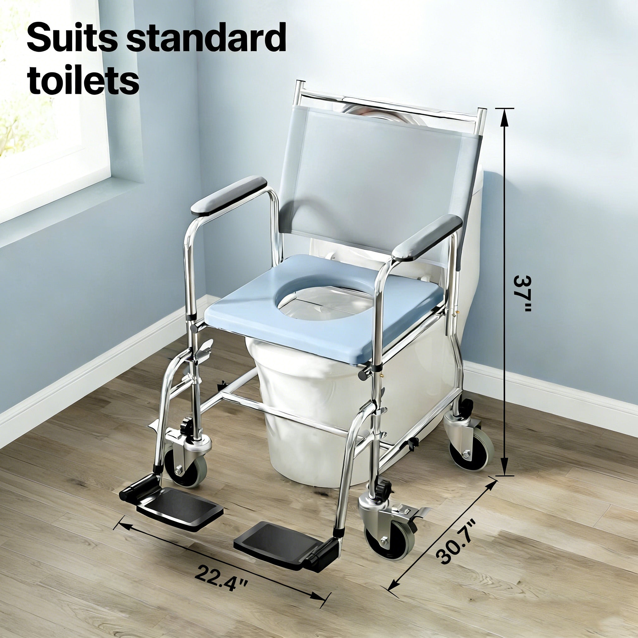 Shower Wheelchair, Fits Over Standard Toilets