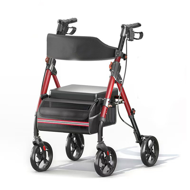 Lightweight folding rollator walker with seat for seniors, 4-wheel mobility walker with big wheels