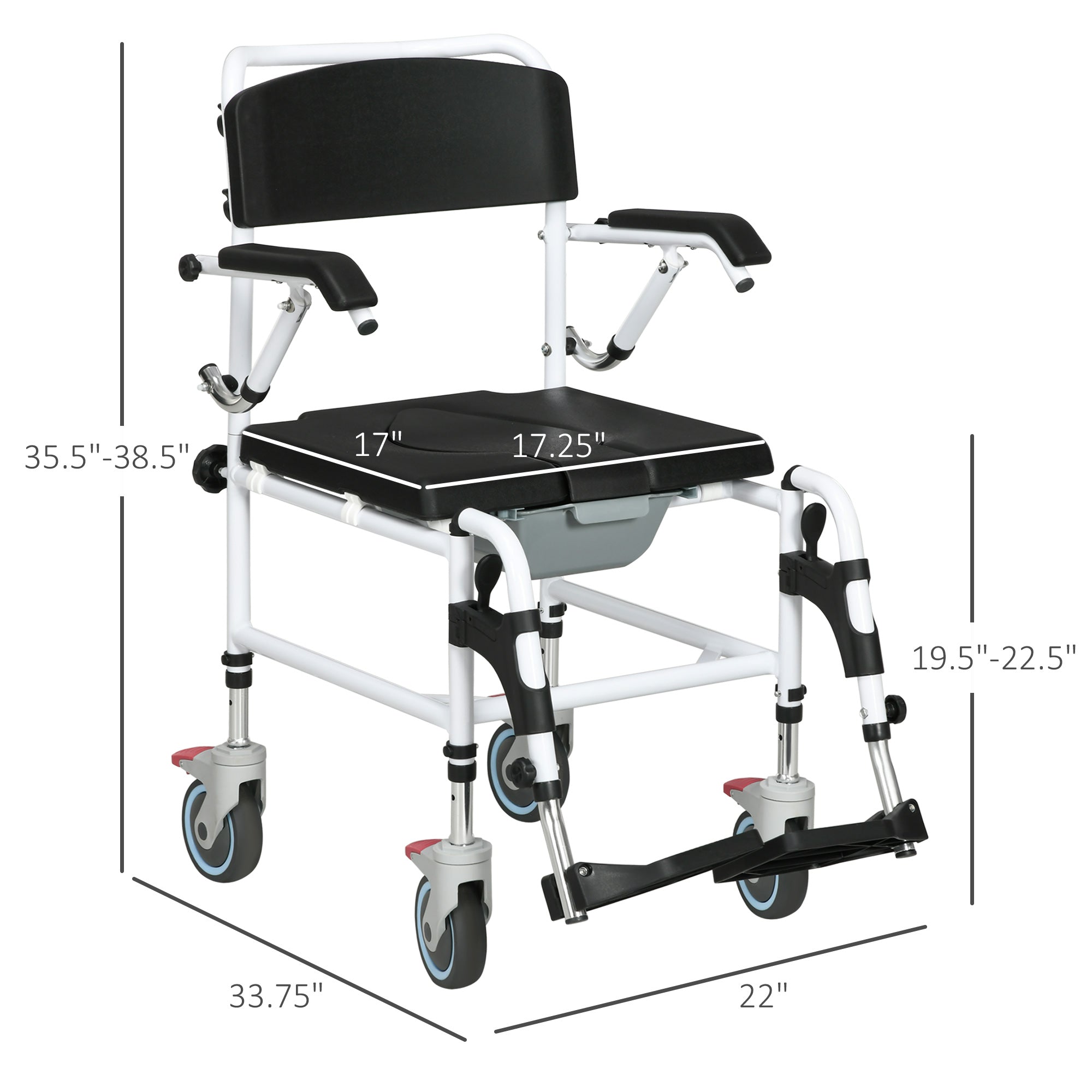 Portable Toilet Commode Chair with Wheels for Shower Use