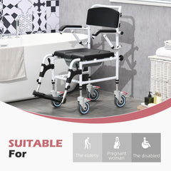 Mobility chair with wheels in a bathroom setting, suitable for elderly, pregnant women, and disabled individuals.
