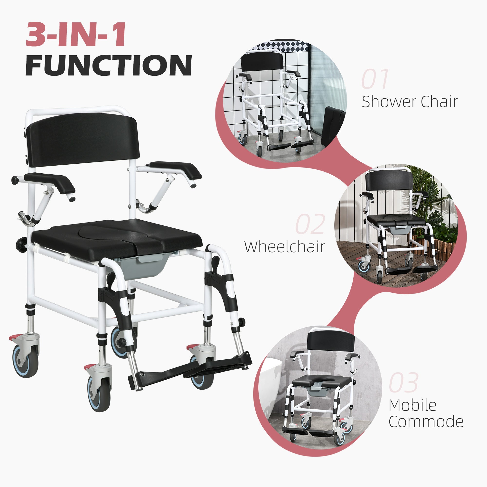 Rolling Toilet Commode Chair with |Wheels preferct for different purposes | places