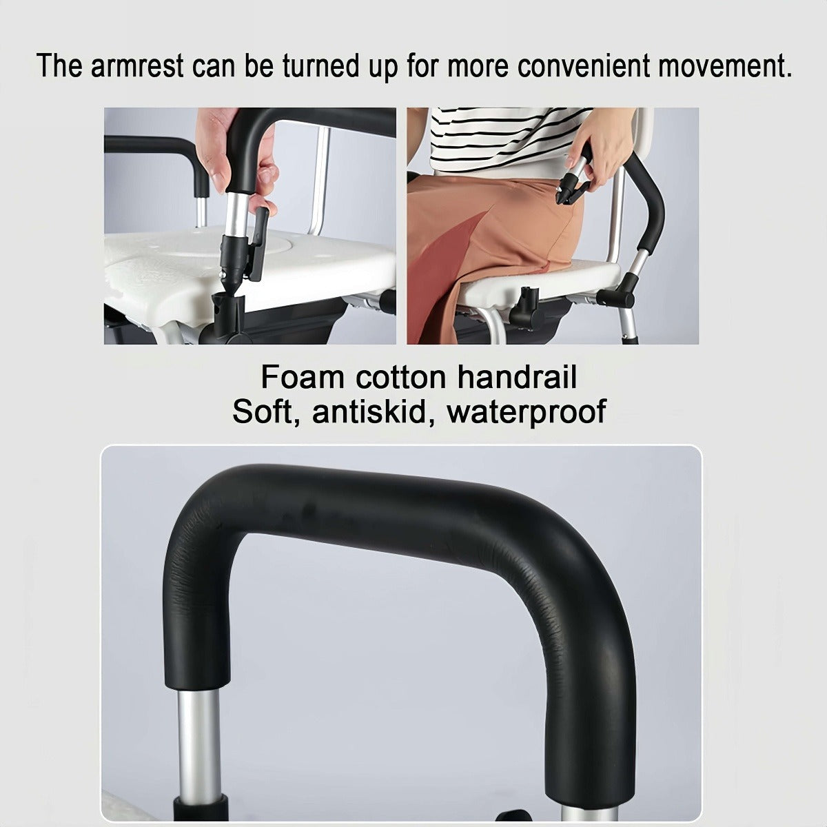 2-in-1 Height-Adjustable Commode Shower Chair