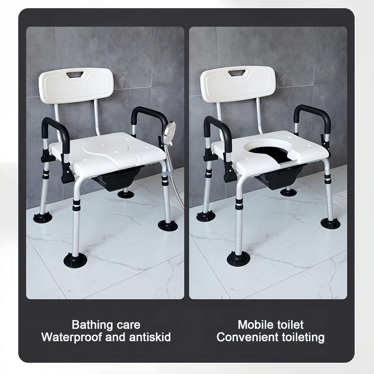 2-in-1 Height-Adjustable Commode Shower Chair