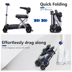 Foldable mobility scooter that folds in 3 seconds and can be dragged like a suitcase