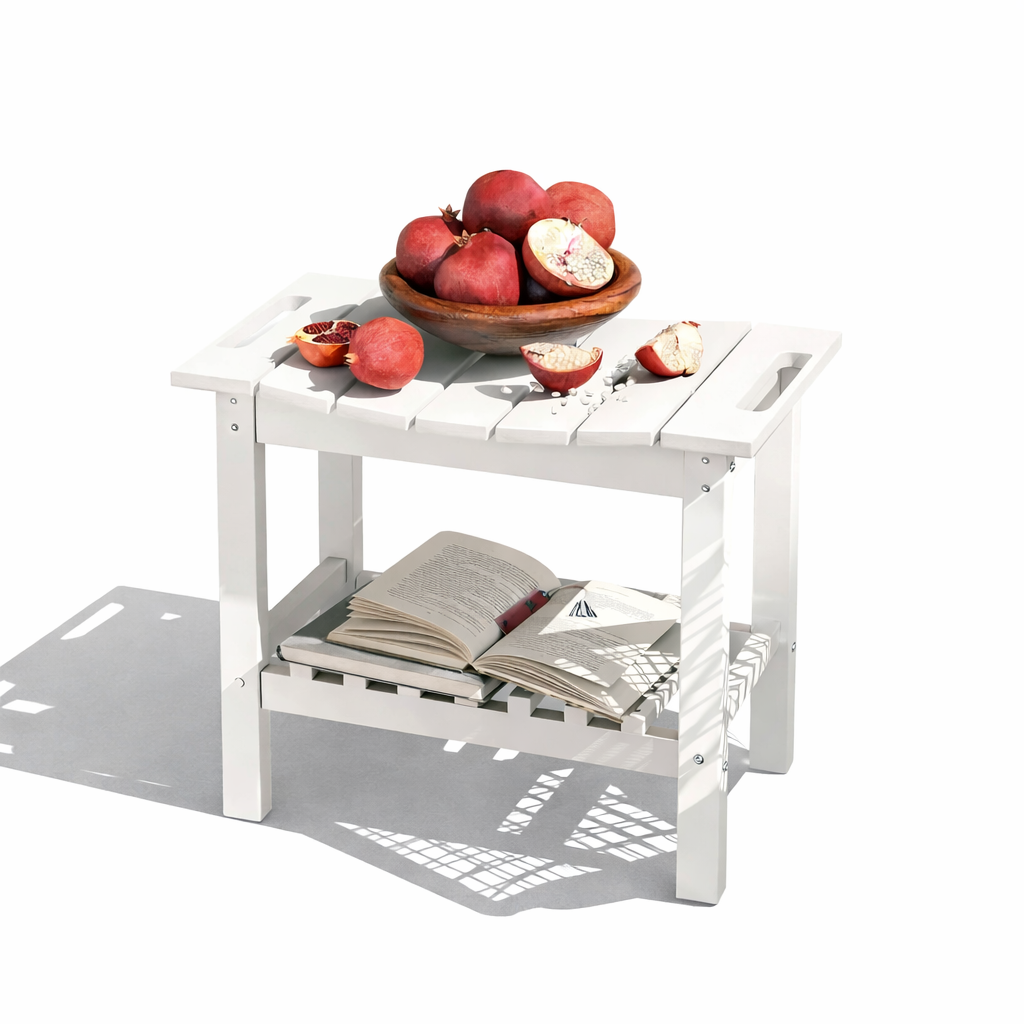 white shower bench with shelf | non-slip bath seat with storage