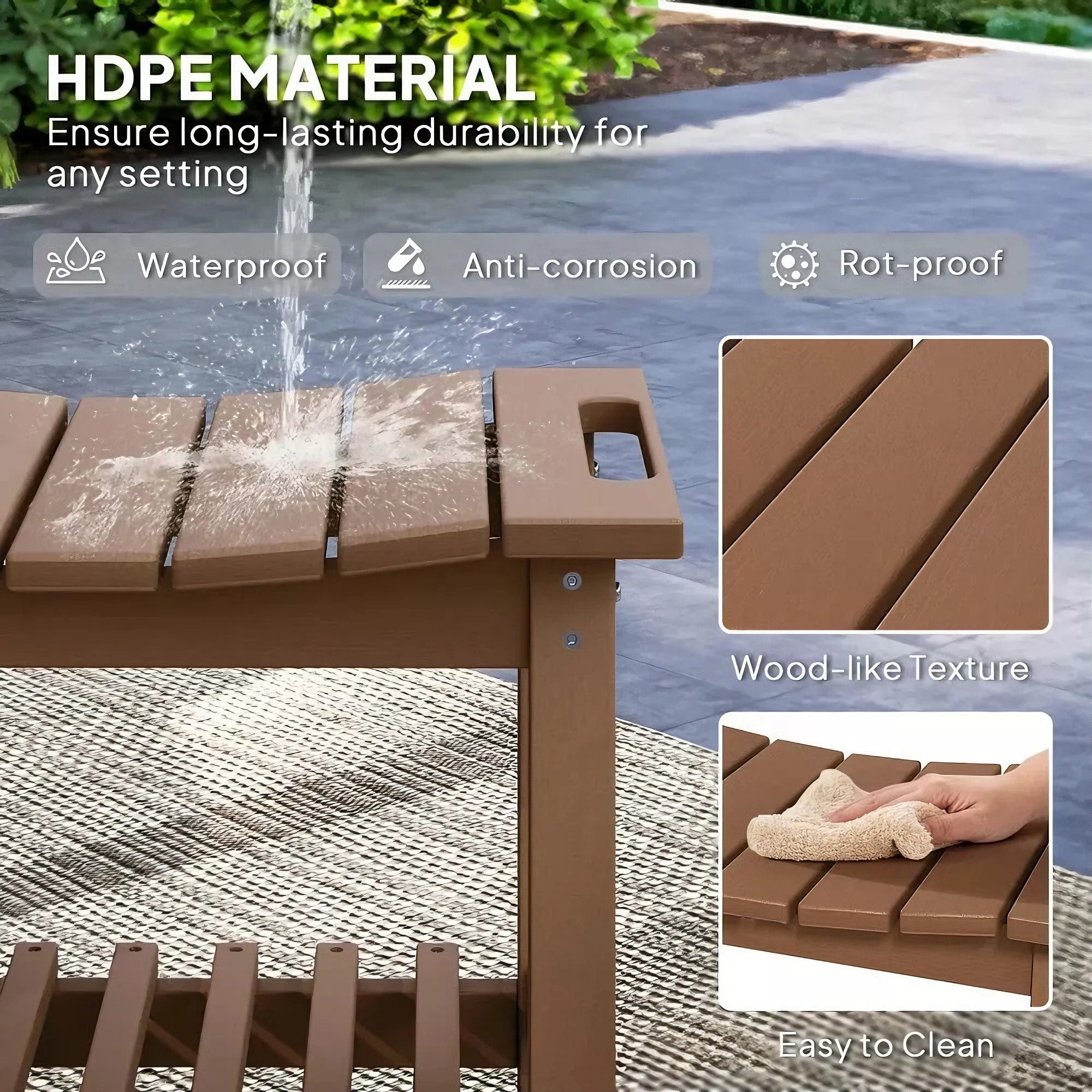 Brown outdoor furniture with HDPE material features | Waterproof Shower Bench with Handle & Shelf