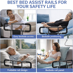Bed assist rails with images of people using them in a bedroom setting.