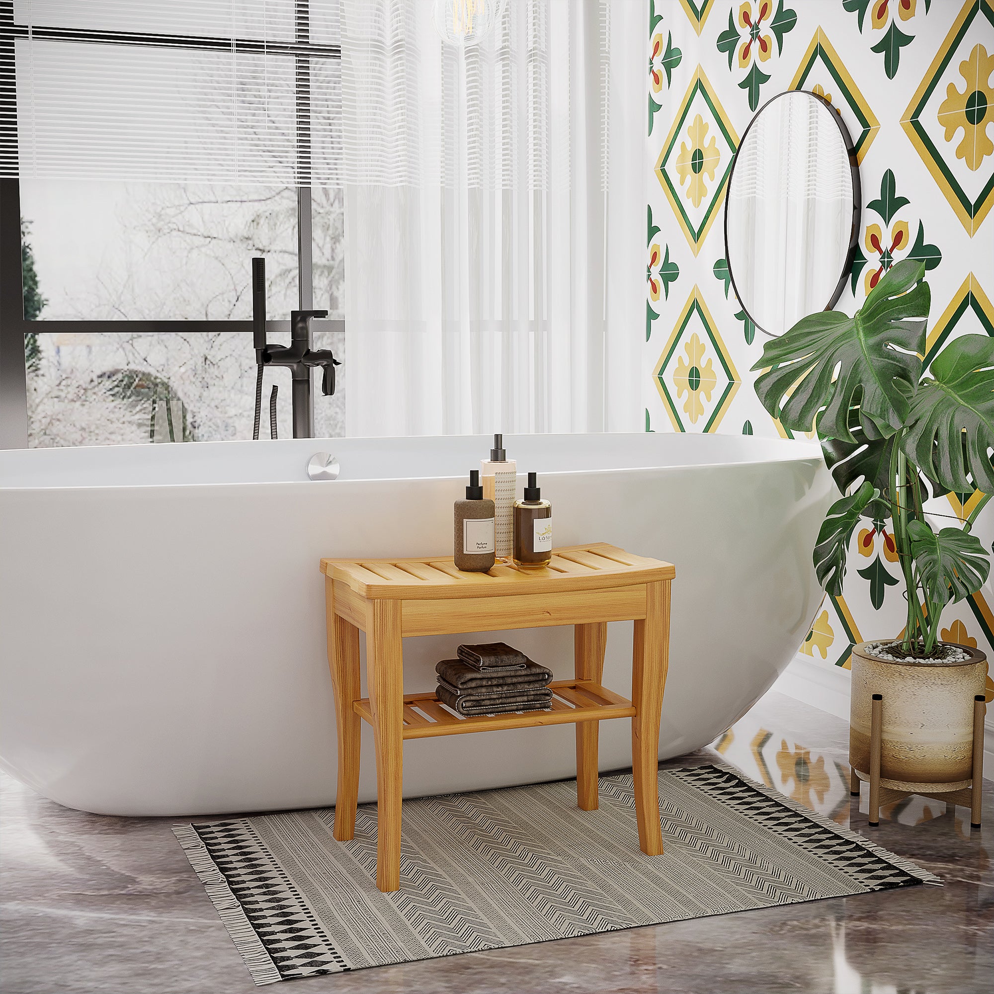 Bamboo Shower Bench with Storage Shelf – Durable, Water-Resistant & Multi-Use