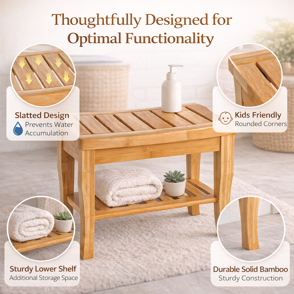 Wooden bathroom bench|teak shower stool