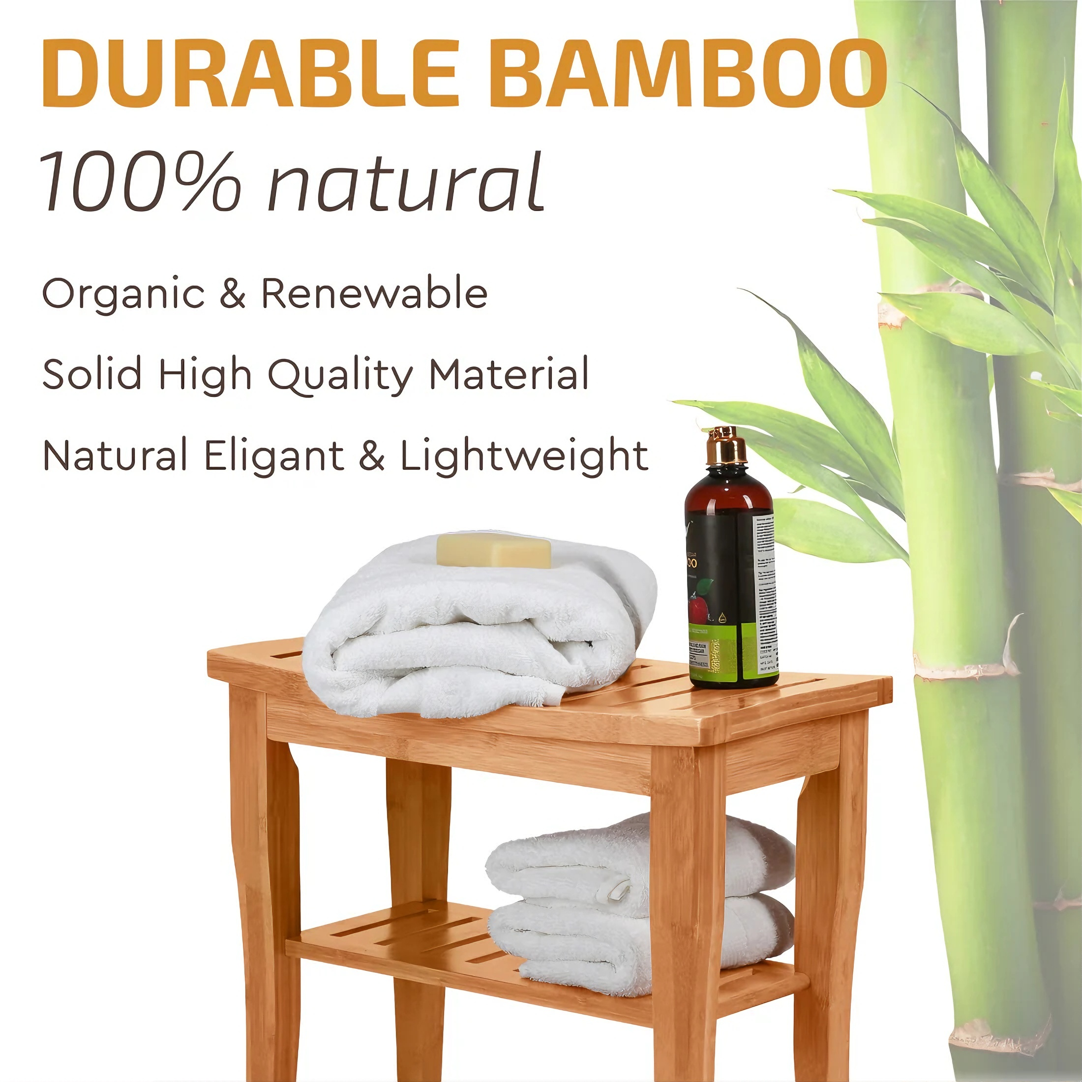 beautifully crafted bamboo shower bench | teak wood shower stool