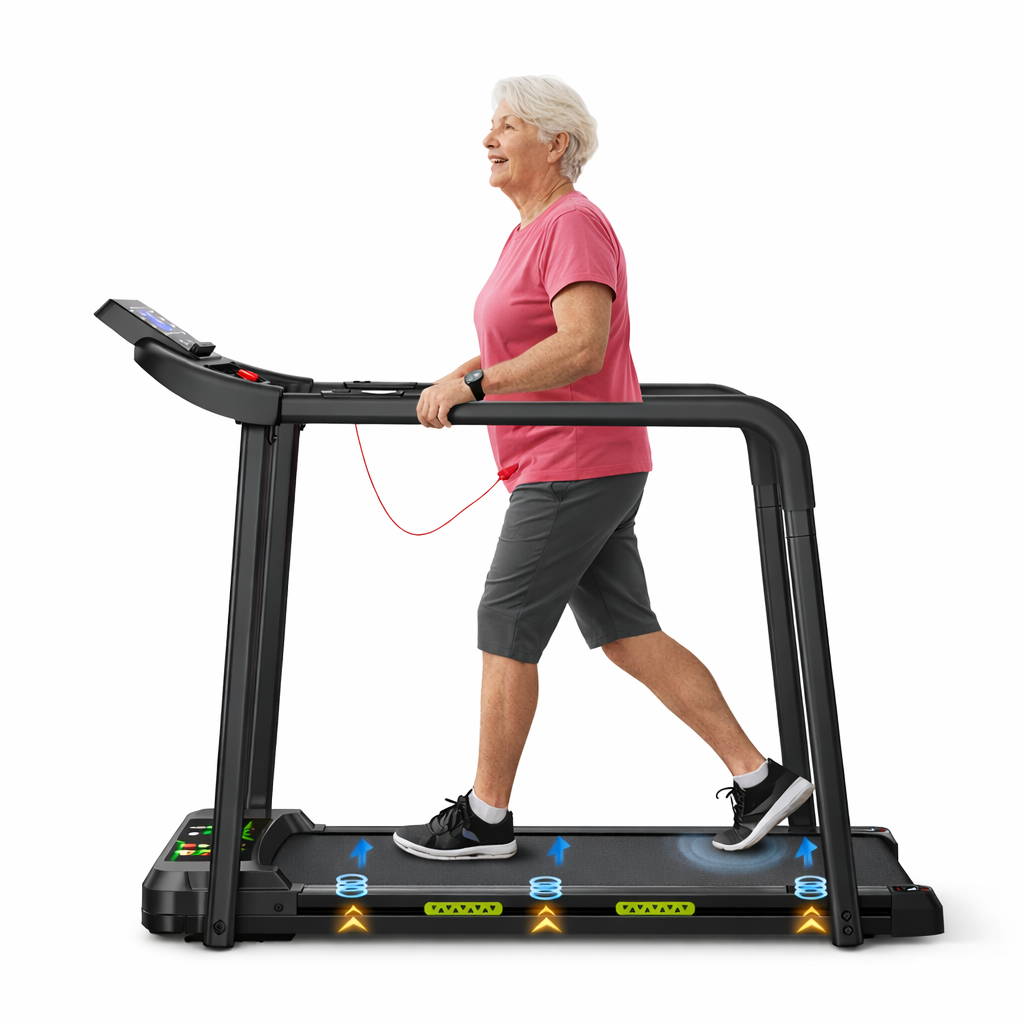 Foldable Walking Pad Treadmill with Handrail – Safe, Stable; Easy Home Exercise