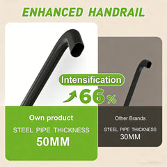Enhanced handrail with intensified steel pipe thickness comparison on a beige background