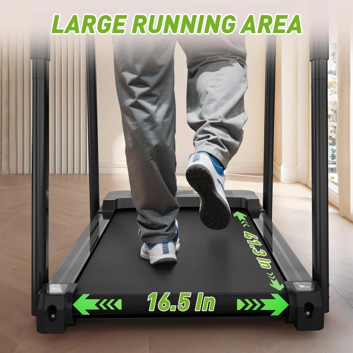 Compact walking pad treadmill with foldable design, smooth performance, and large LED display.