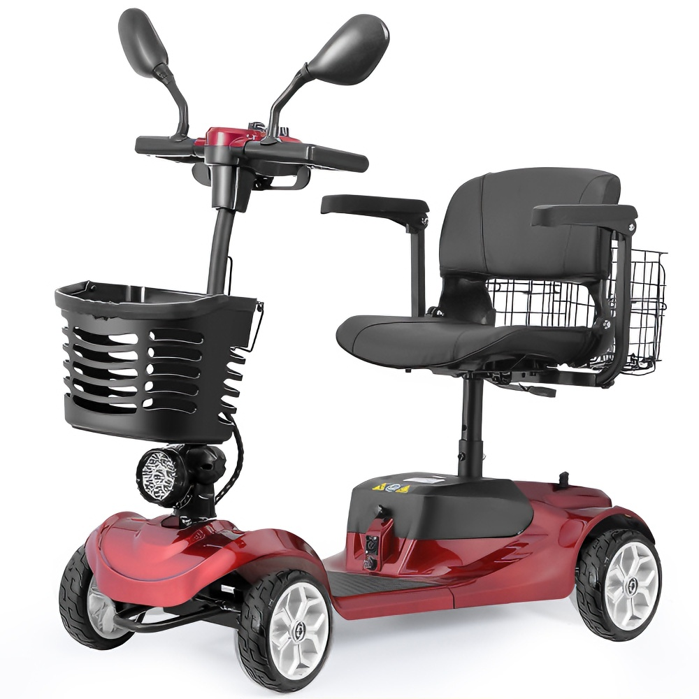 Four-wheel folding mobility scooter for adults and seniors with stable outdoor performance