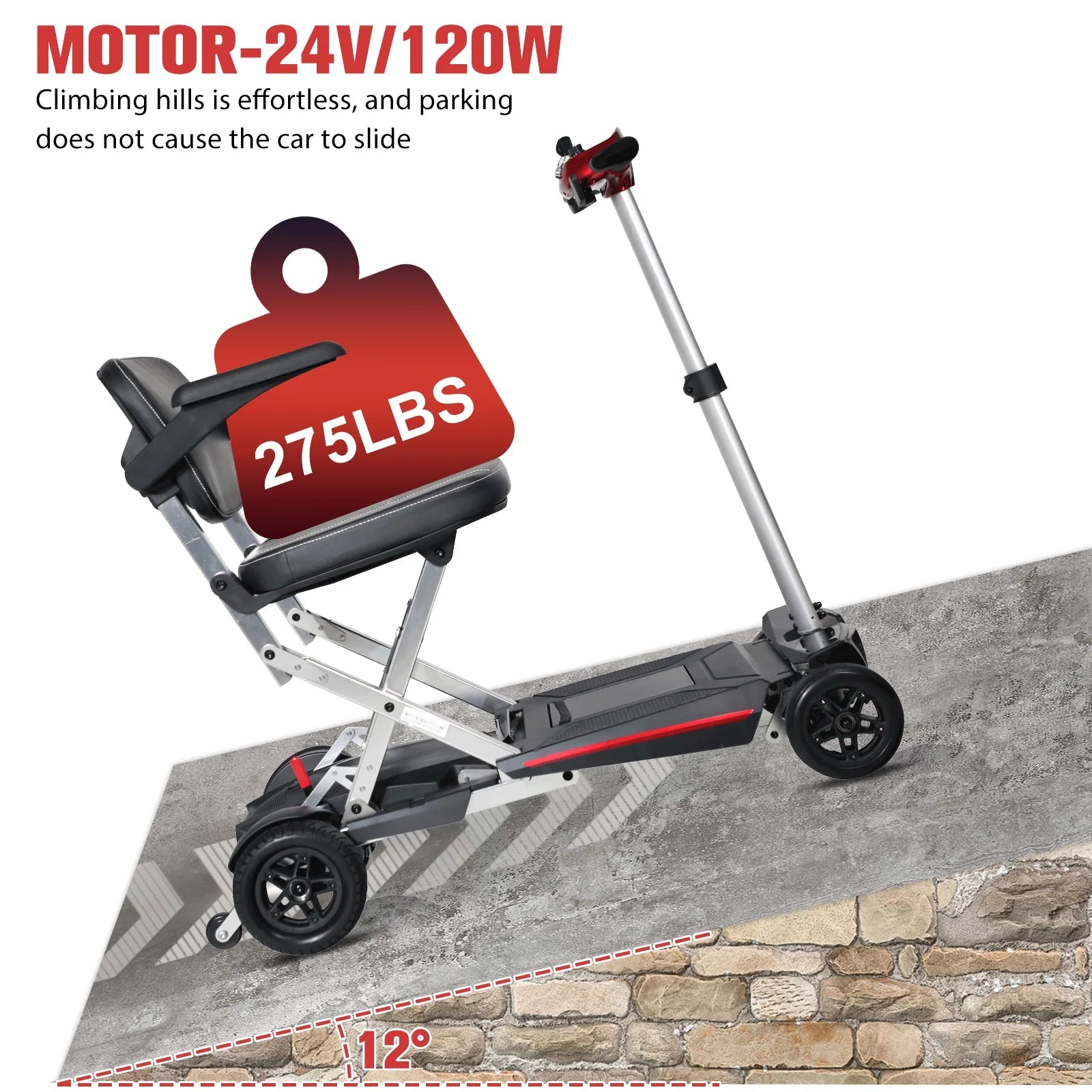 Lightweight foldable mobility scooter supporting up to 275 lbs weight capacity