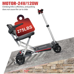 Lightweight foldable mobility scooter supporting up to 275 lbs weight capacity