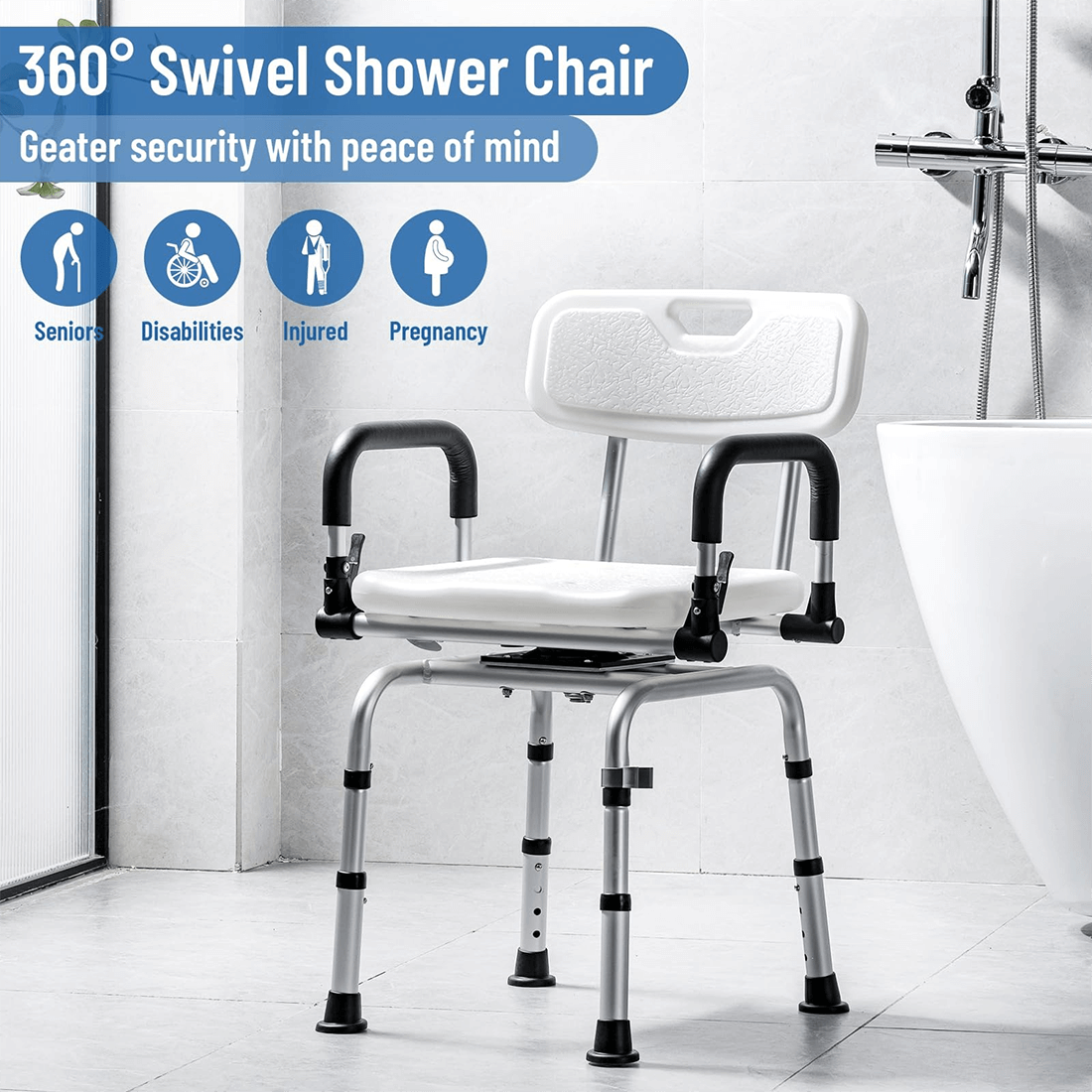 360° Swivel Shower Chair With Flip-up Armrest And Adjustable Height